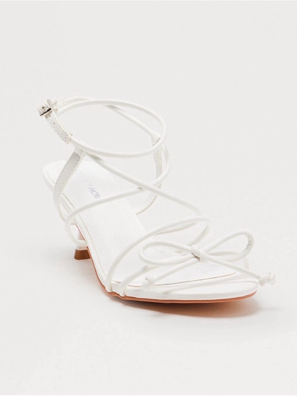 Fashion Nova White Strappy Bow Kitten Heel Sandals